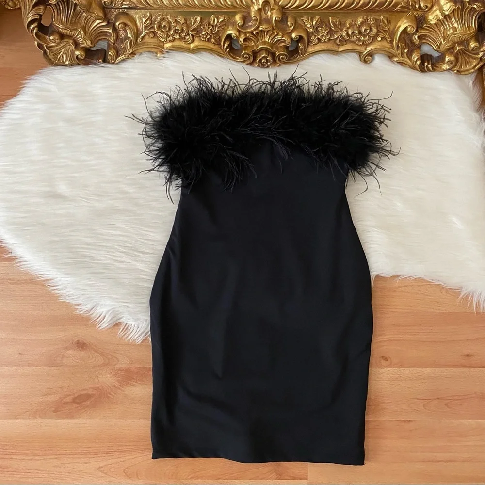 Club L London Black Feather Mini Dress - Picture 7 of 12
